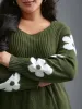 Floral Patch Jacquard Cinched Waist Pullover sold by Bloomchic
