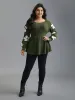 Floral Patch Jacquard Cinched Waist Pullover sold by Bloomchic