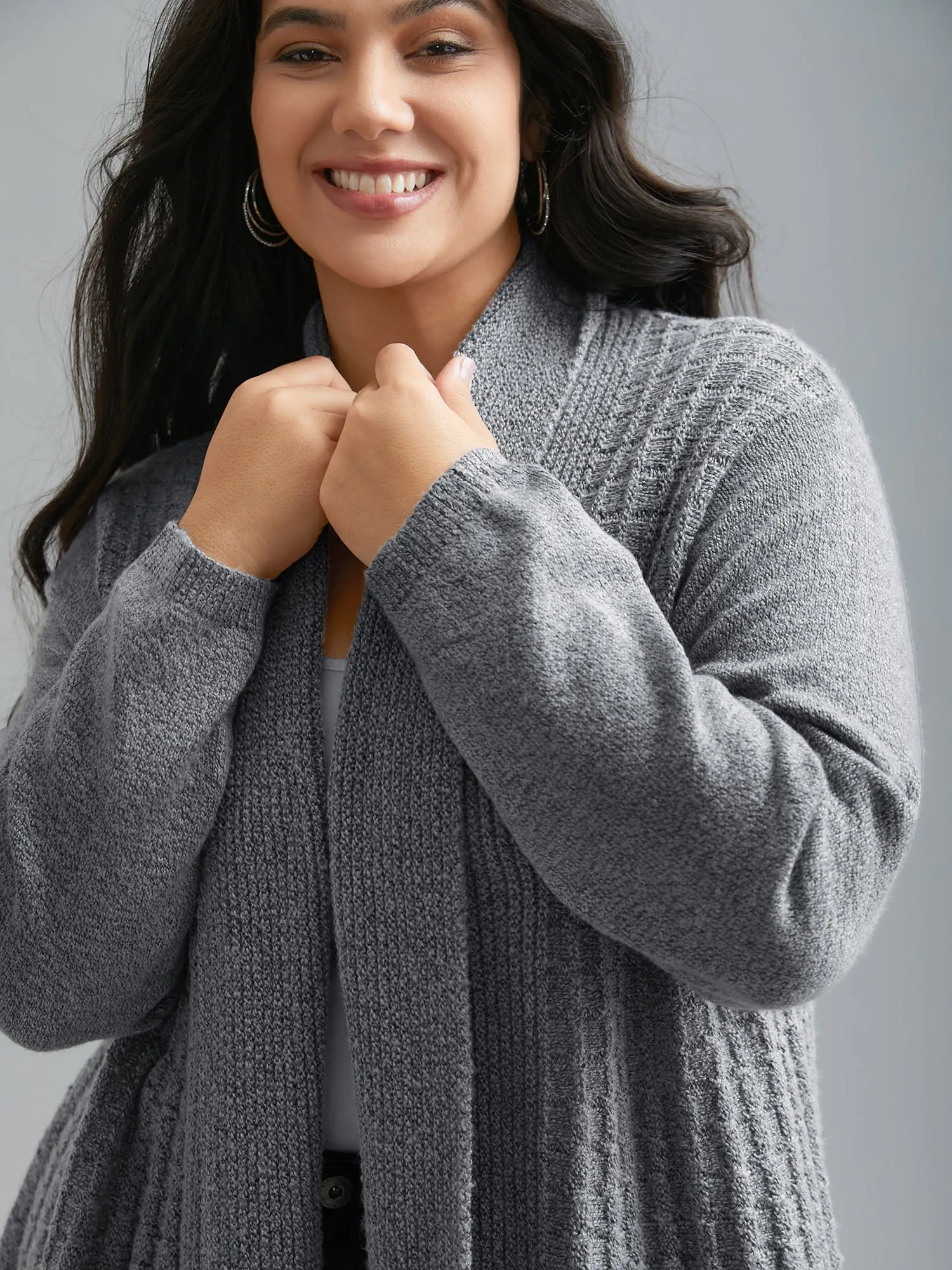 Folded Kimono Collar Plain Plisse Cardigan sold by Bloomchic product image thumbnail 5