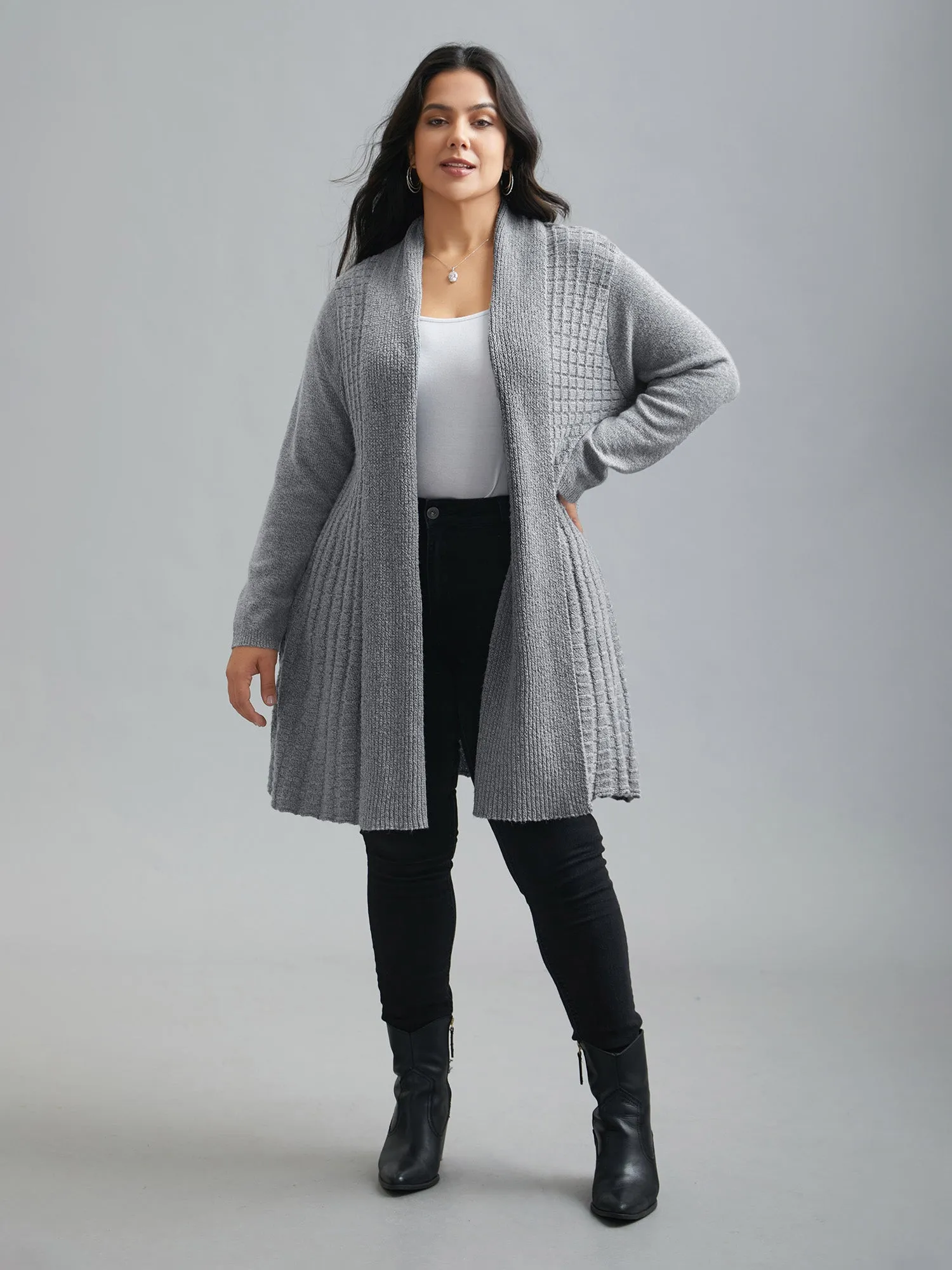 Folded Kimono Collar Plain Plisse Cardigan sold by Bloomchic product image thumbnail 3