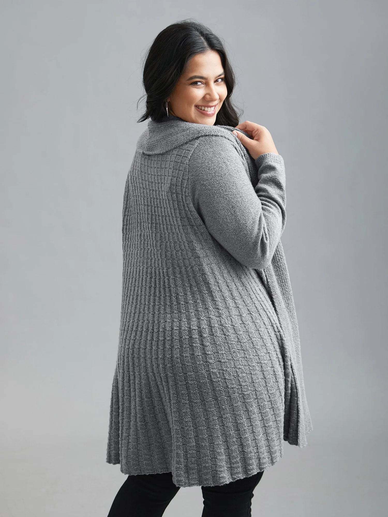 Folded Kimono Collar Plain Plisse Cardigan sold by Bloomchic product image thumbnail 2