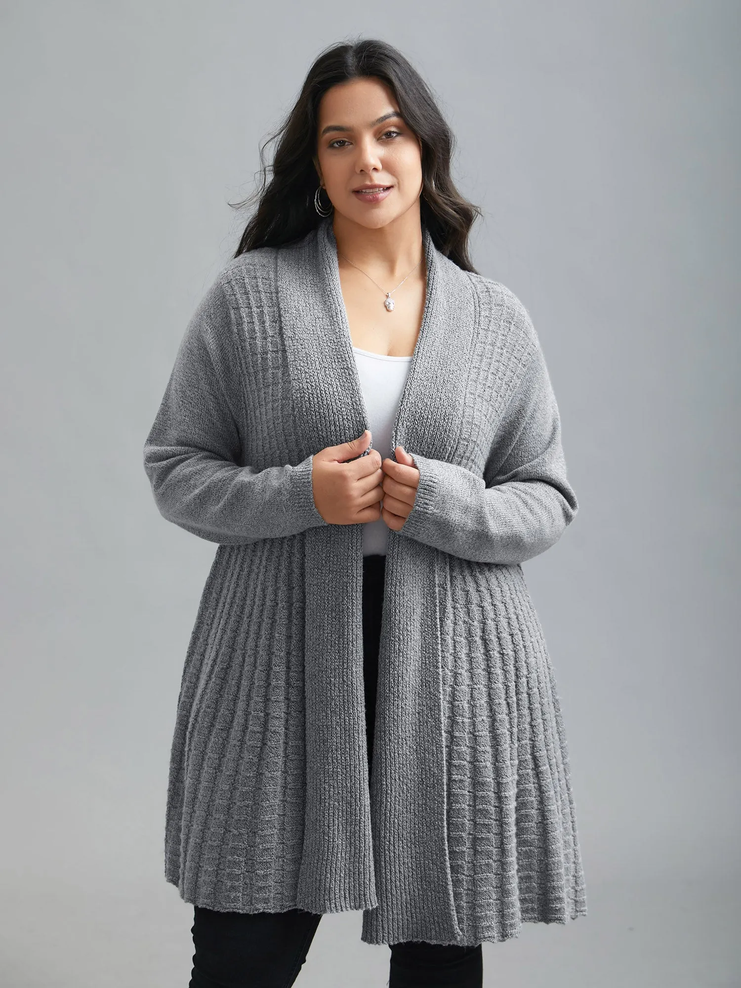 Folded Kimono Collar Plain Plisse Cardigan sold by Bloomchic product image thumbnail 4