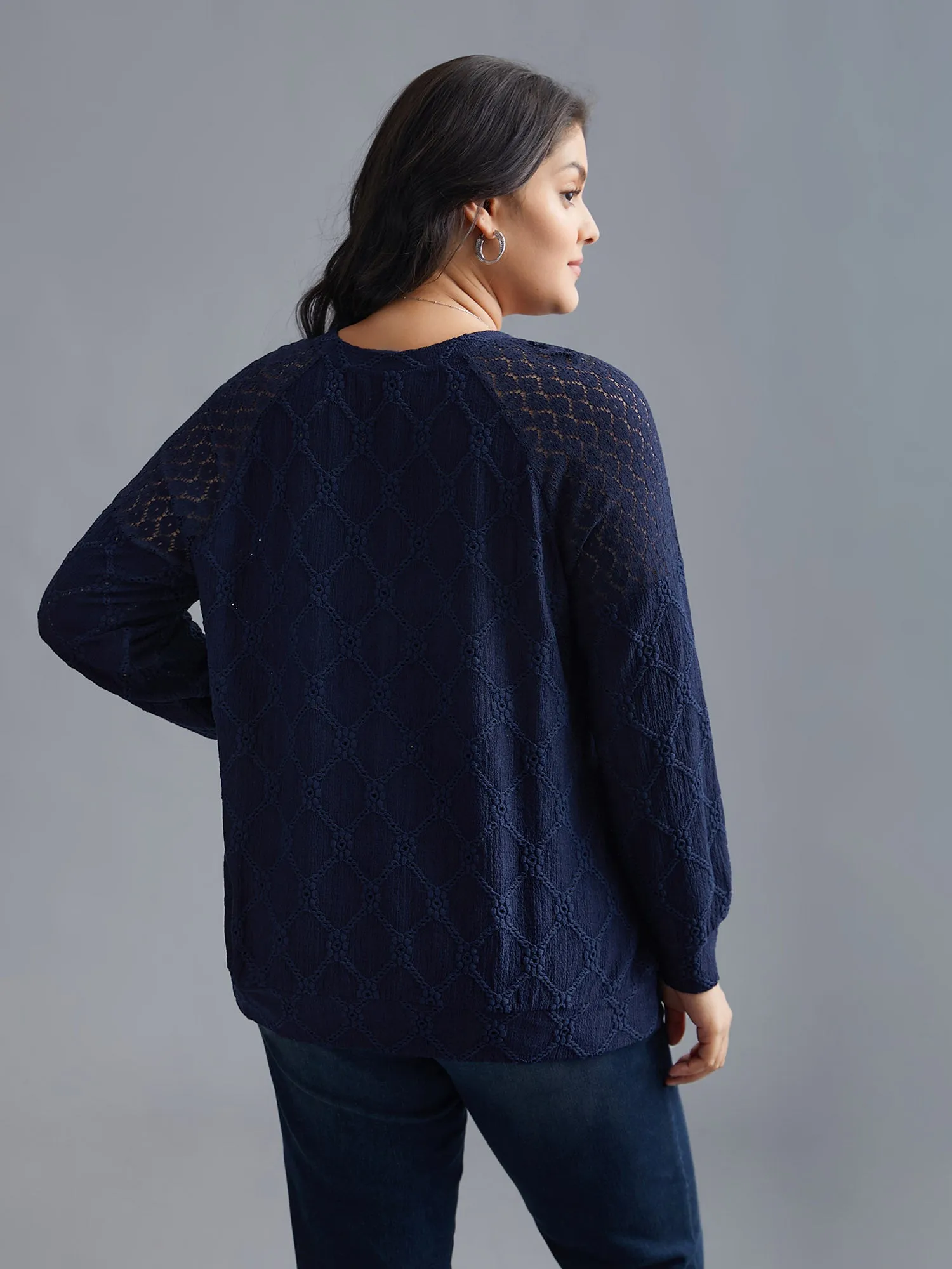 Raglan Lace Mesh Sleeve Textured Sweatshirt sold by Bloomchic product image thumbnail 4