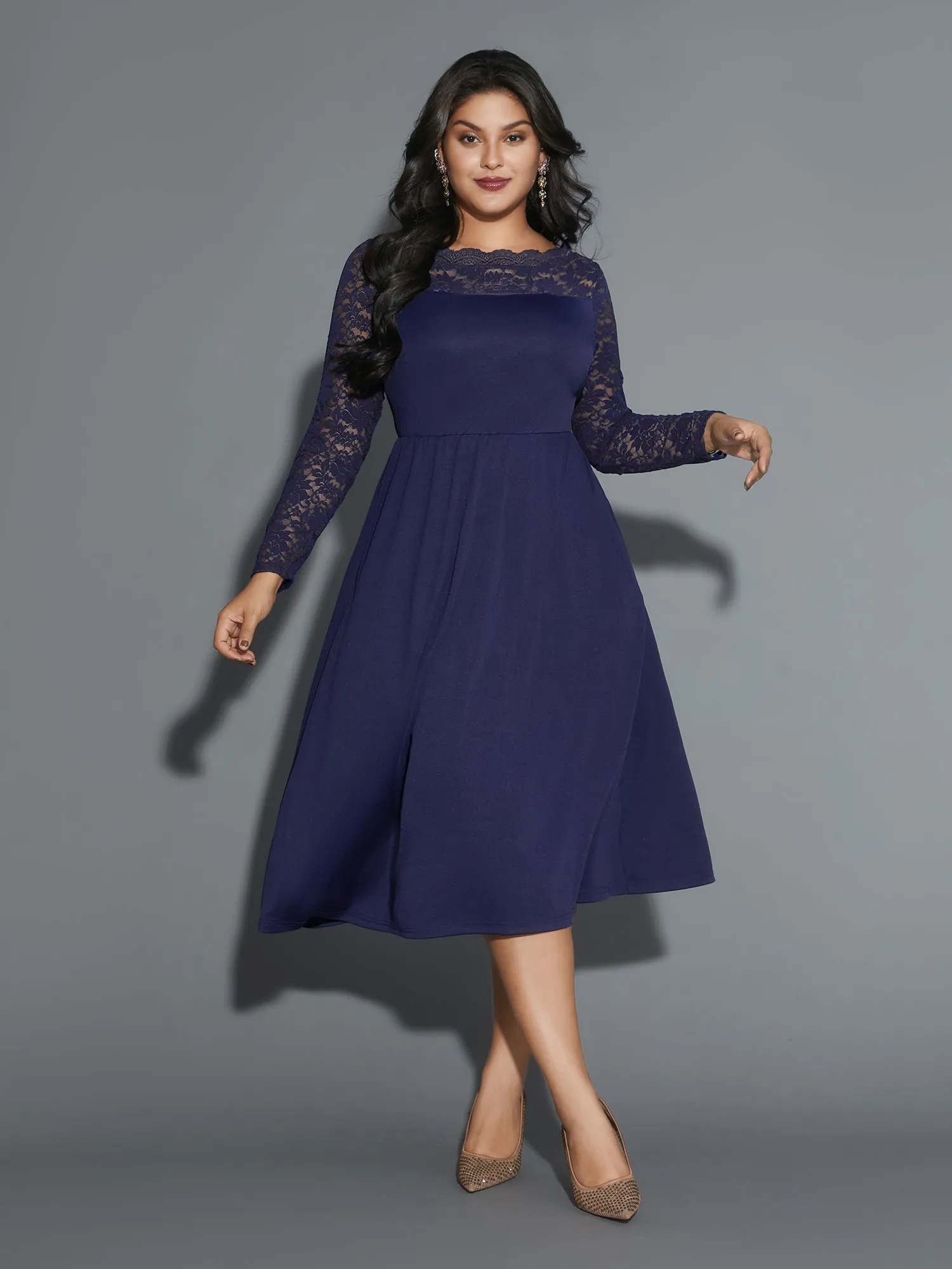 Boat Neck Floral Crochet Lace Mesh Dress sold by Bloomchic