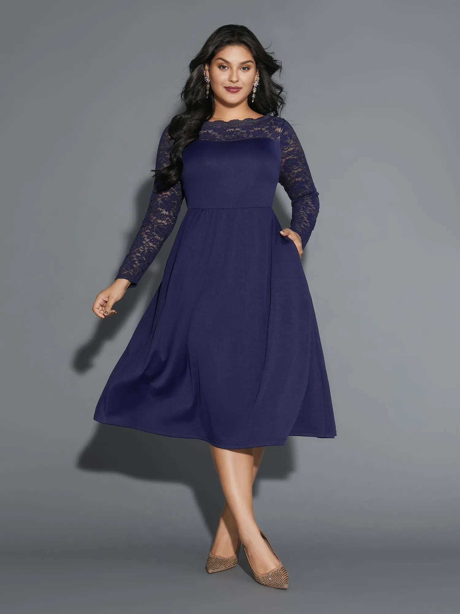 Boat Neck Floral Crochet Lace Mesh Dress sold by Bloomchic product image thumbnail 3