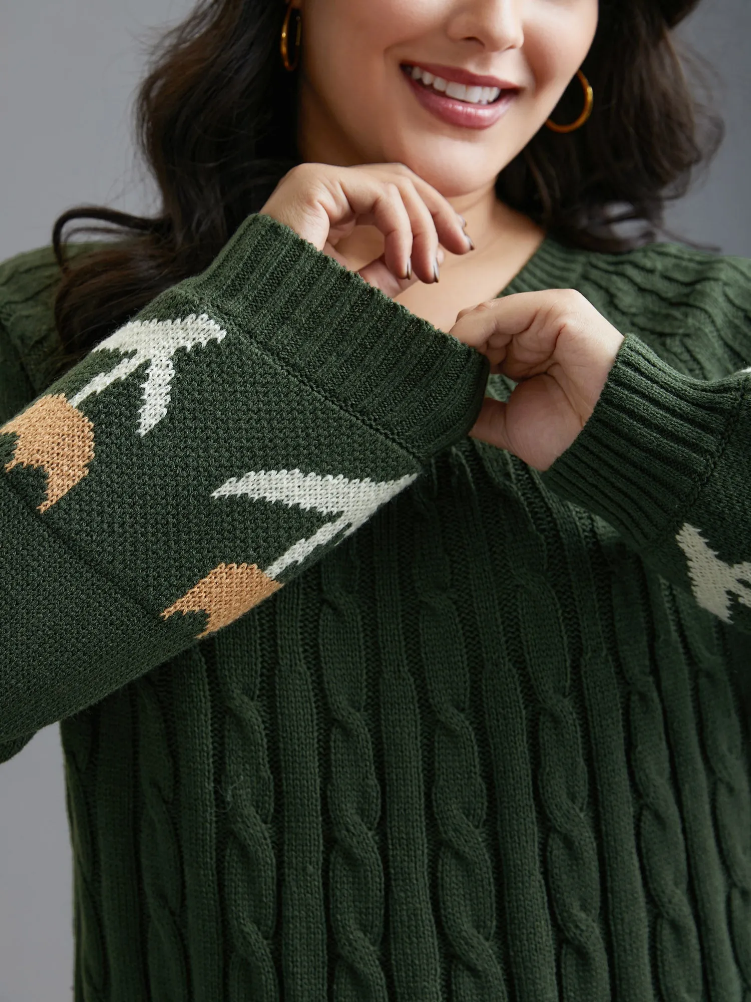 Cable Knit Floral Ribbed Hem Pullover sold by Bloomchic product image thumbnail 5