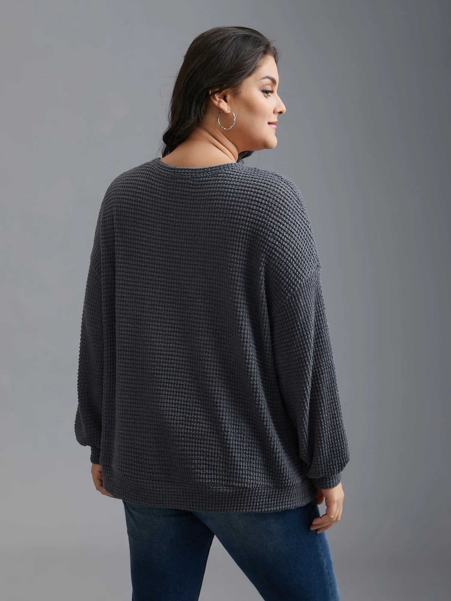 Round Neck Waffle Knit Patched Pocket Top sold by Bloomchic product image thumbnail 2