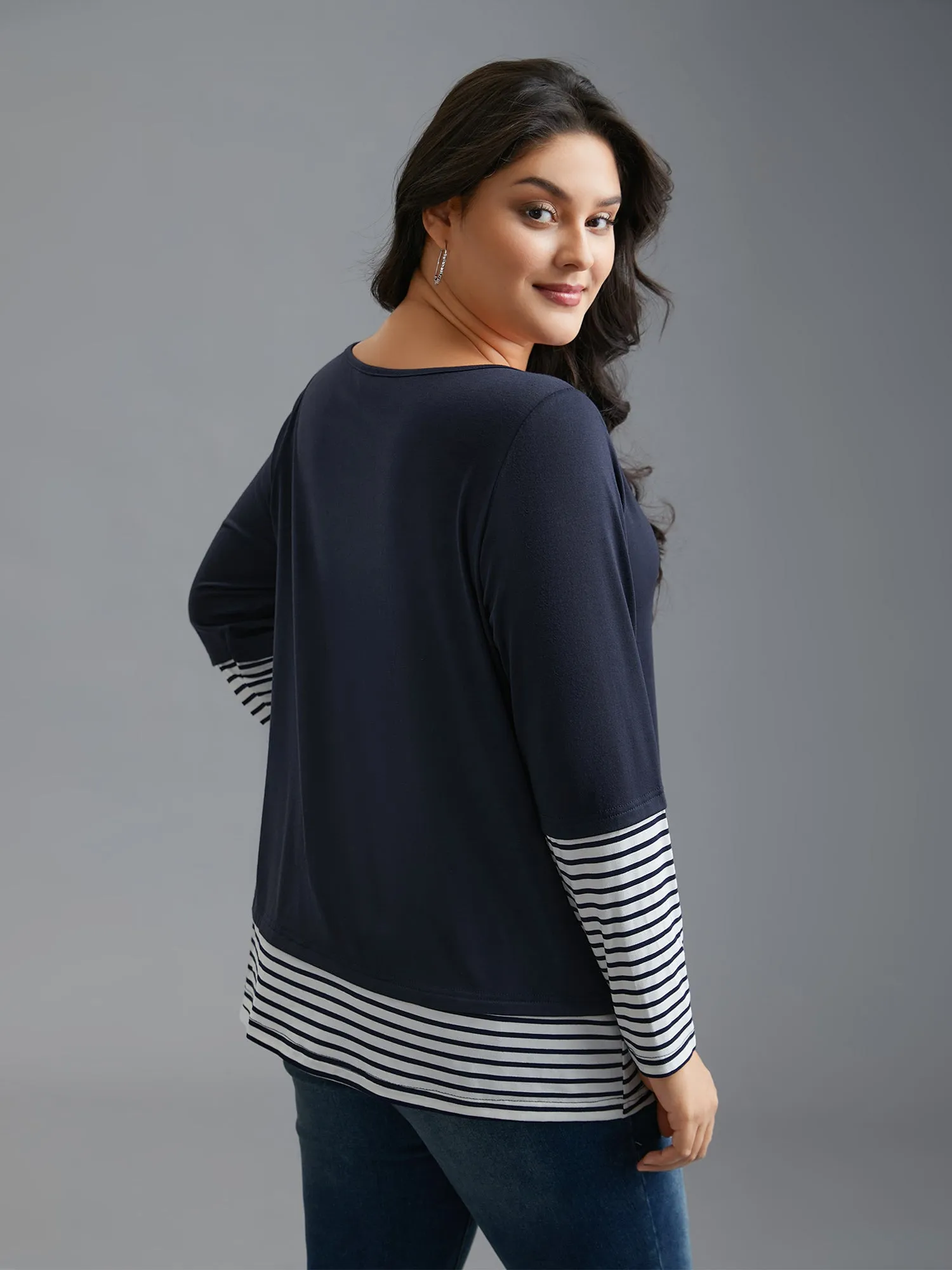 Boat Neck Striped Patchwork T-Shirt sold by Bloomchic product image thumbnail 5