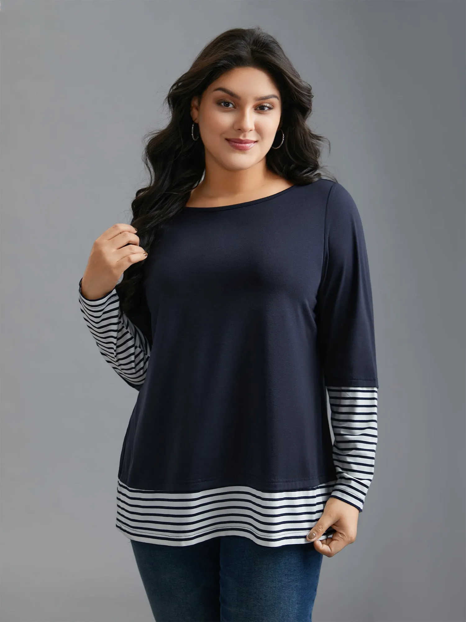 Boat Neck Striped Patchwork T-Shirt sold by Bloomchic product image thumbnail 4