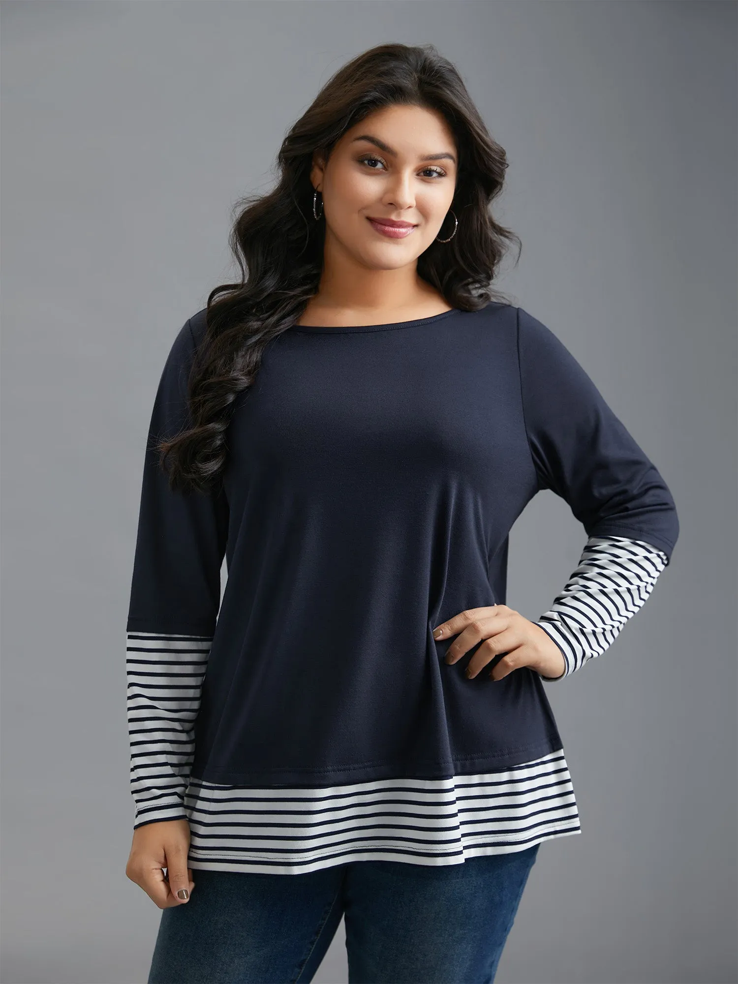 Boat Neck Striped Patchwork T-Shirt sold by Bloomchic product image thumbnail 2