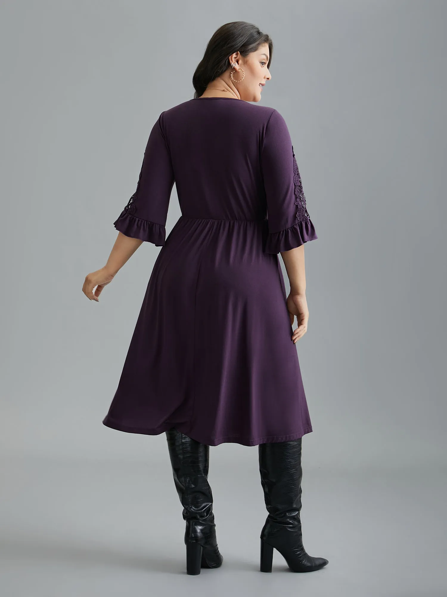 V Neck Plain Crochet Lace Mesh Dress sold by Bloomchic product image thumbnail 5