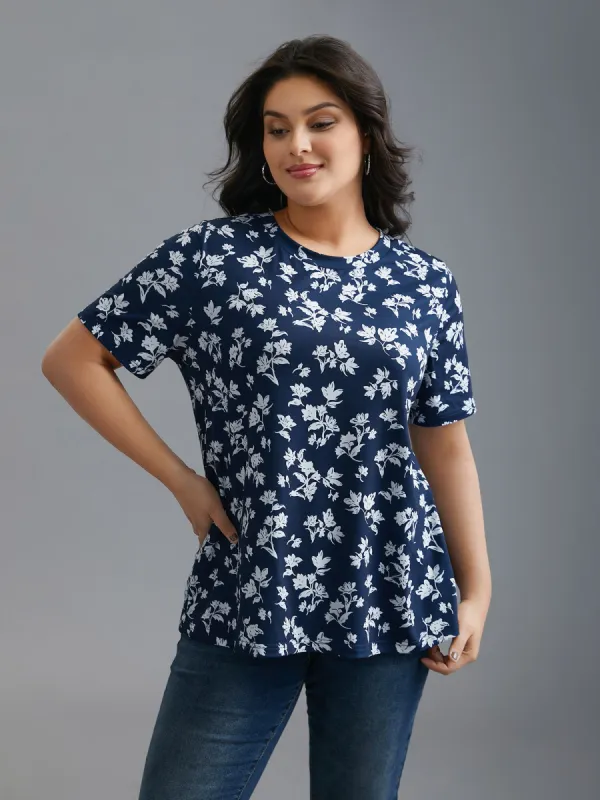 Round Neck Floral Print Fitted T-Shirt sold by Bloomchic