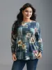 Crew Neck Floral Curved Hem T-Shirt sold by Bloomchic
