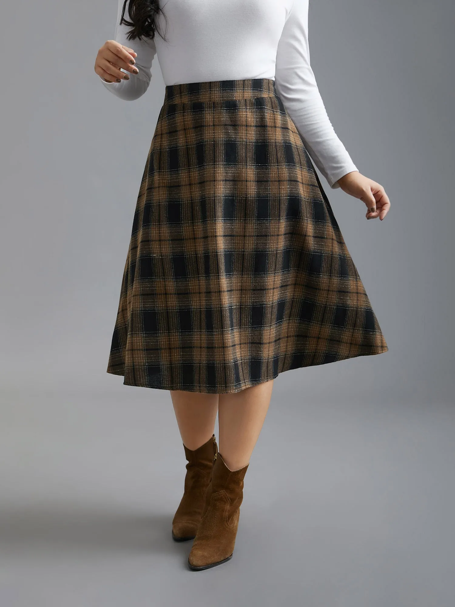 Plaid Elastic Waist Slant Pocket Skirt sold by Bloomchic