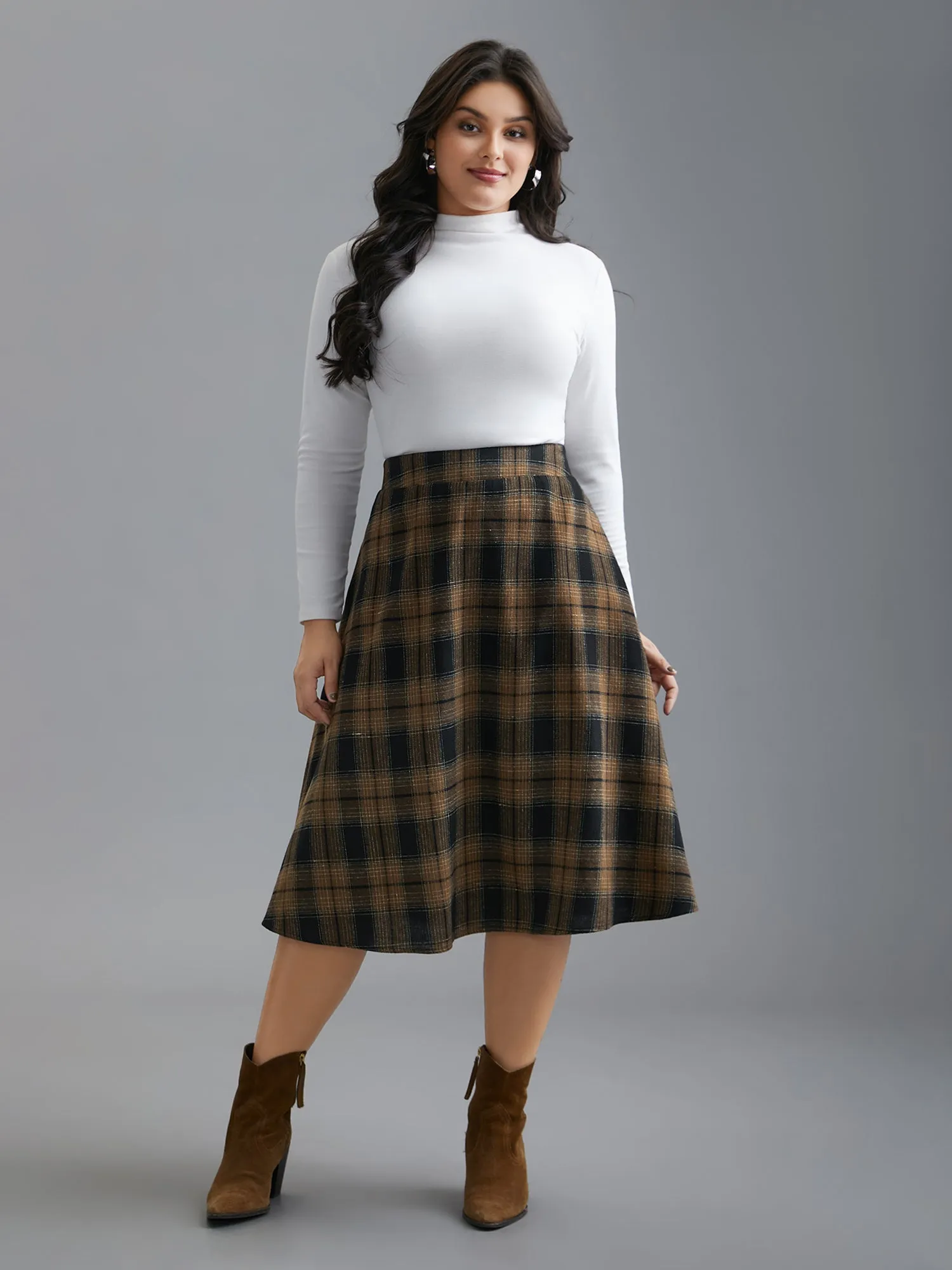 Plaid Elastic Waist Slant Pocket Skirt sold by Bloomchic product image thumbnail 3