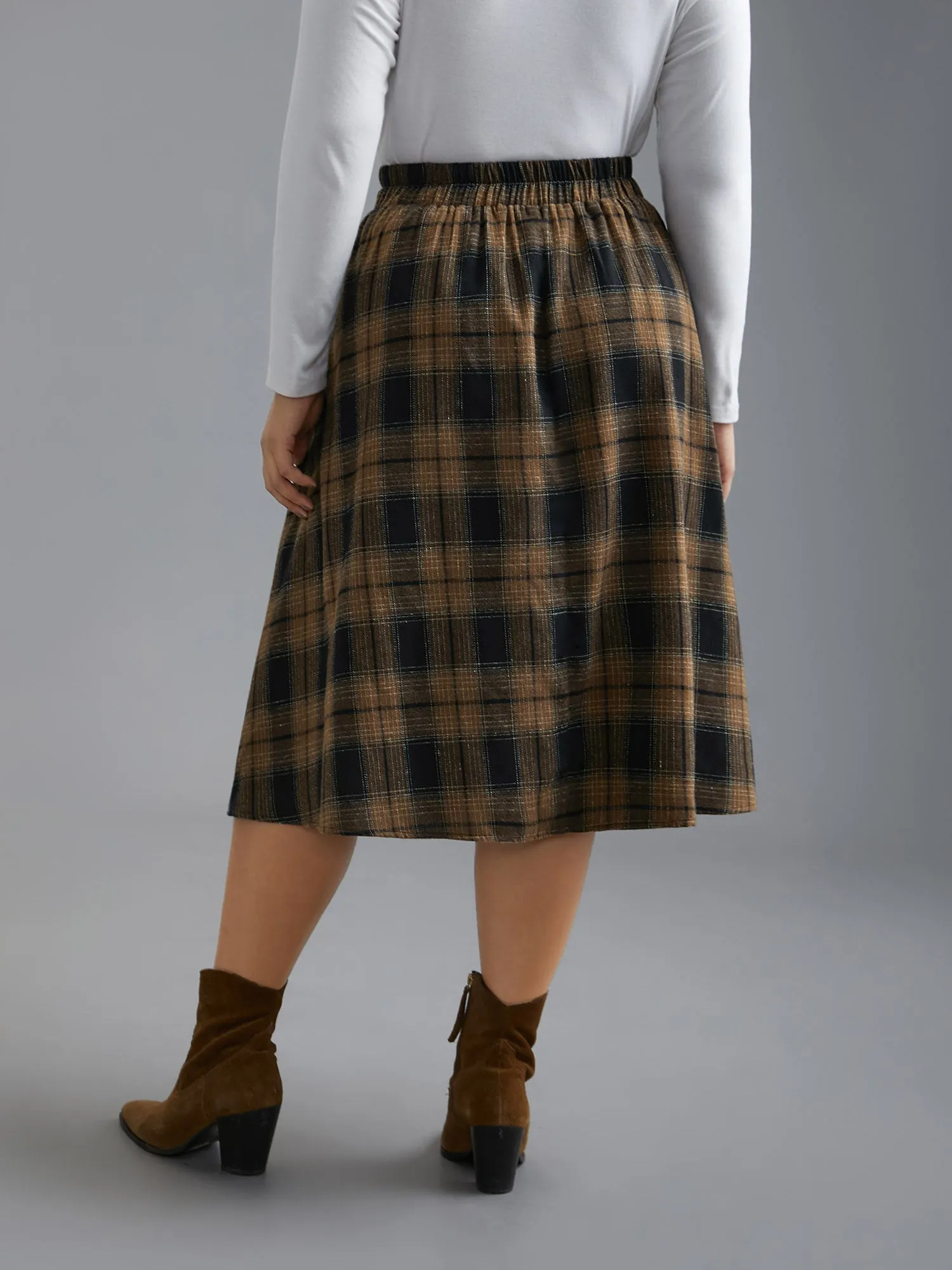 Plaid Elastic Waist Slant Pocket Skirt sold by Bloomchic product image thumbnail 2