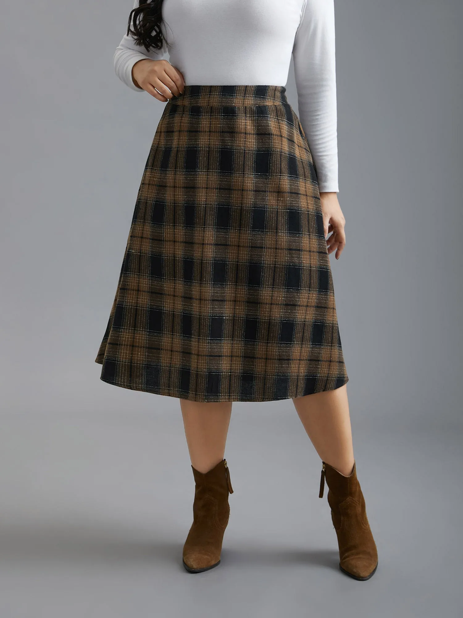 Plaid Elastic Waist Slant Pocket Skirt sold by Bloomchic product image thumbnail 5