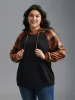 Plaid Colorblock Contrast Hooded Drawstring Sweatshirt sold by Bloomchic