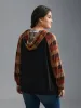 Plaid Colorblock Contrast Hooded Drawstring Sweatshirt sold by Bloomchic