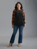 Plaid Colorblock Contrast Hooded Drawstring Sweatshirt sold by Bloomchic