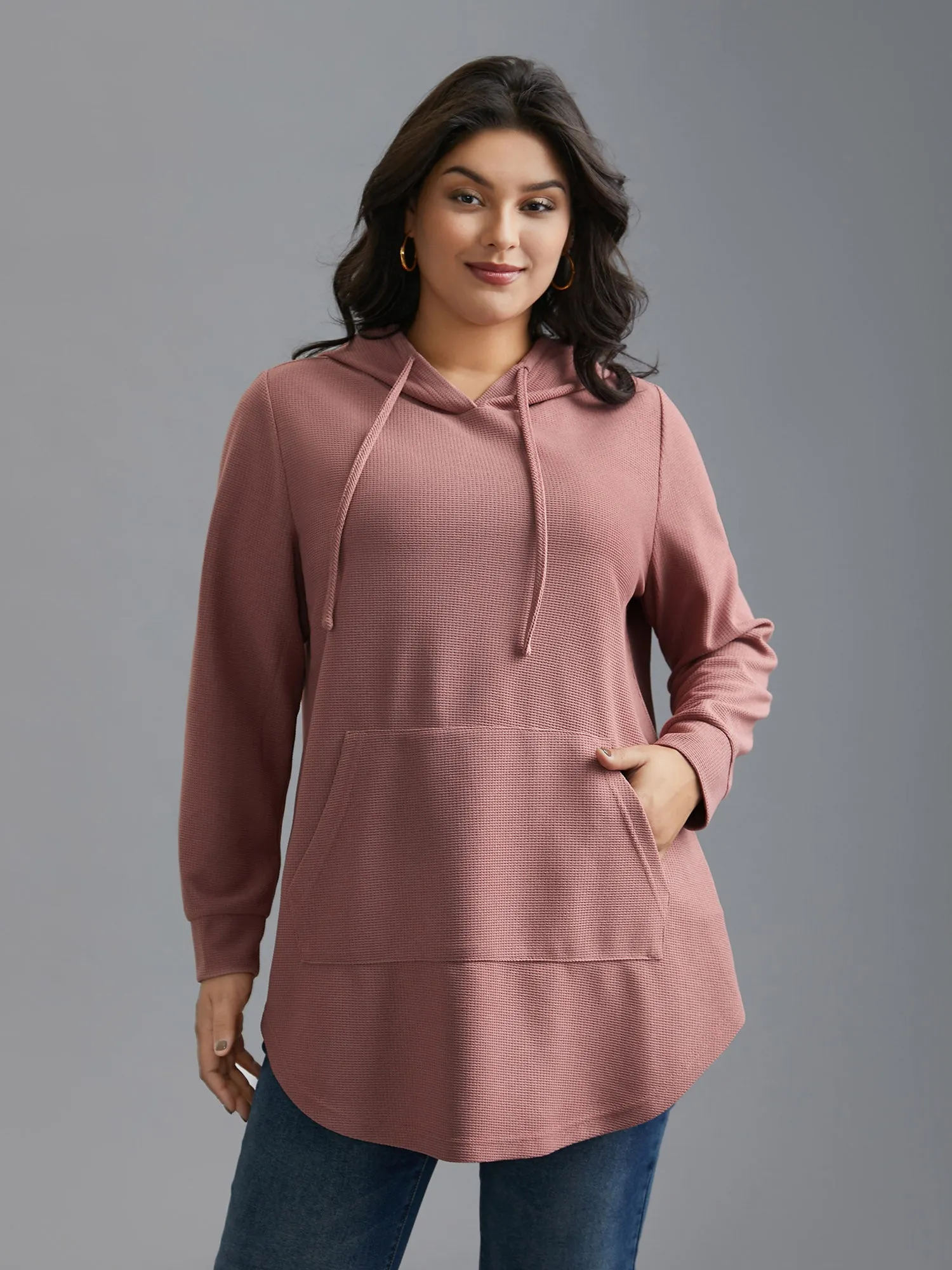 Waffle Knit Hooded Drawstring Sweatshirt sold by Bloomchic