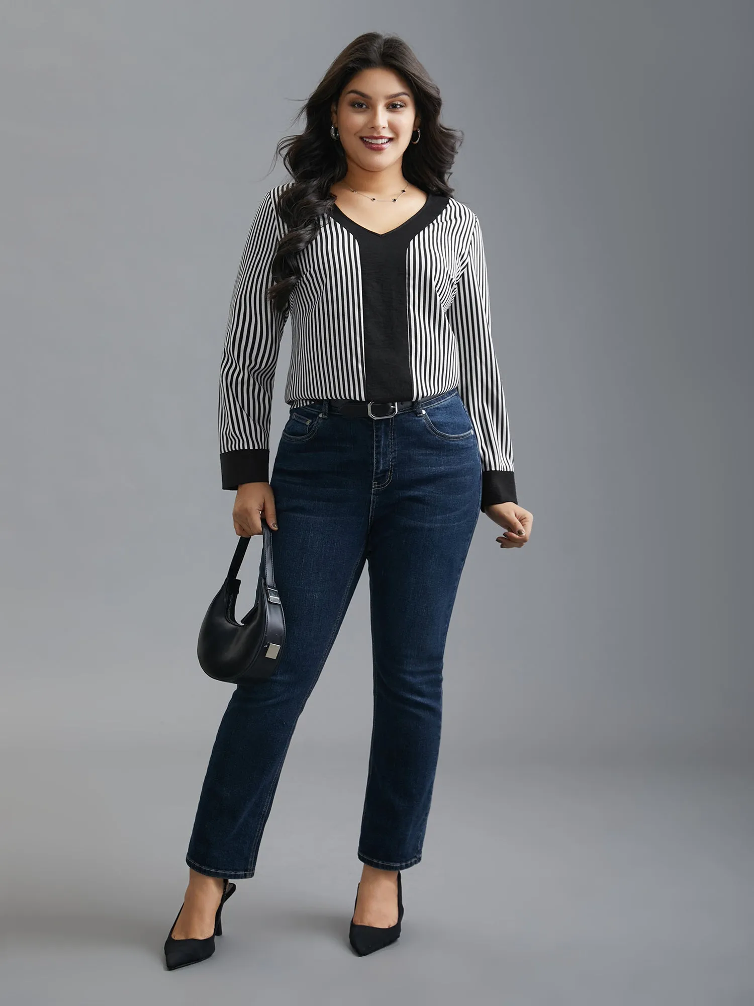 V Neck Striped Patchwork Blouse sold by Bloomchic product image thumbnail 3