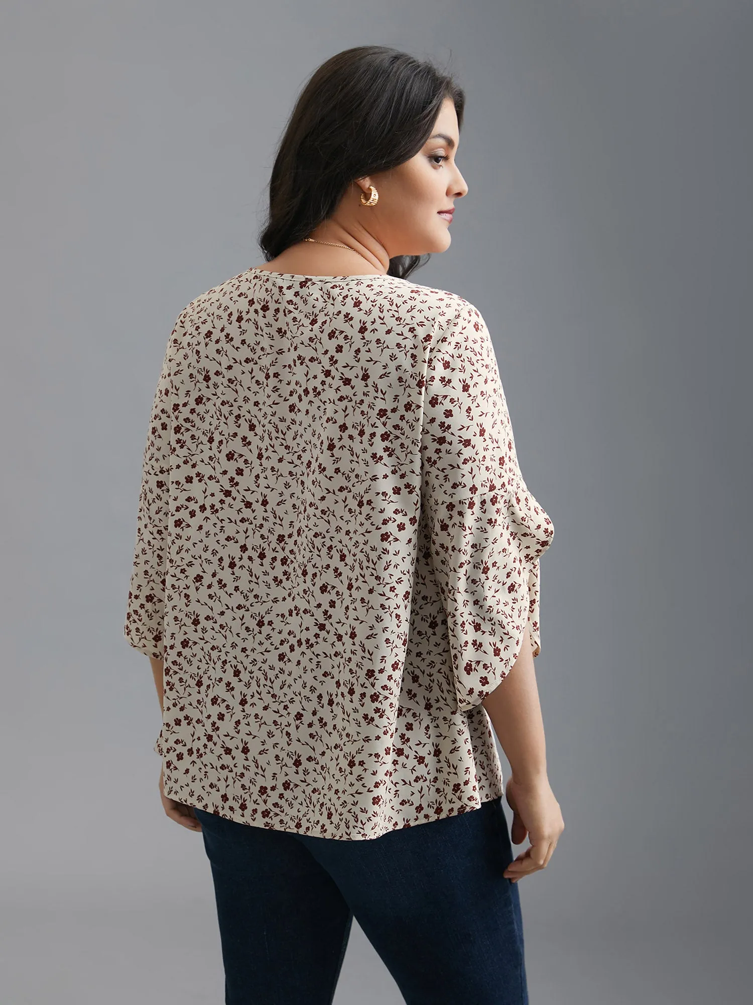Crew Neck Ditsy Floral Bell Sleeve Blouse sold by Bloomchic product image thumbnail 5
