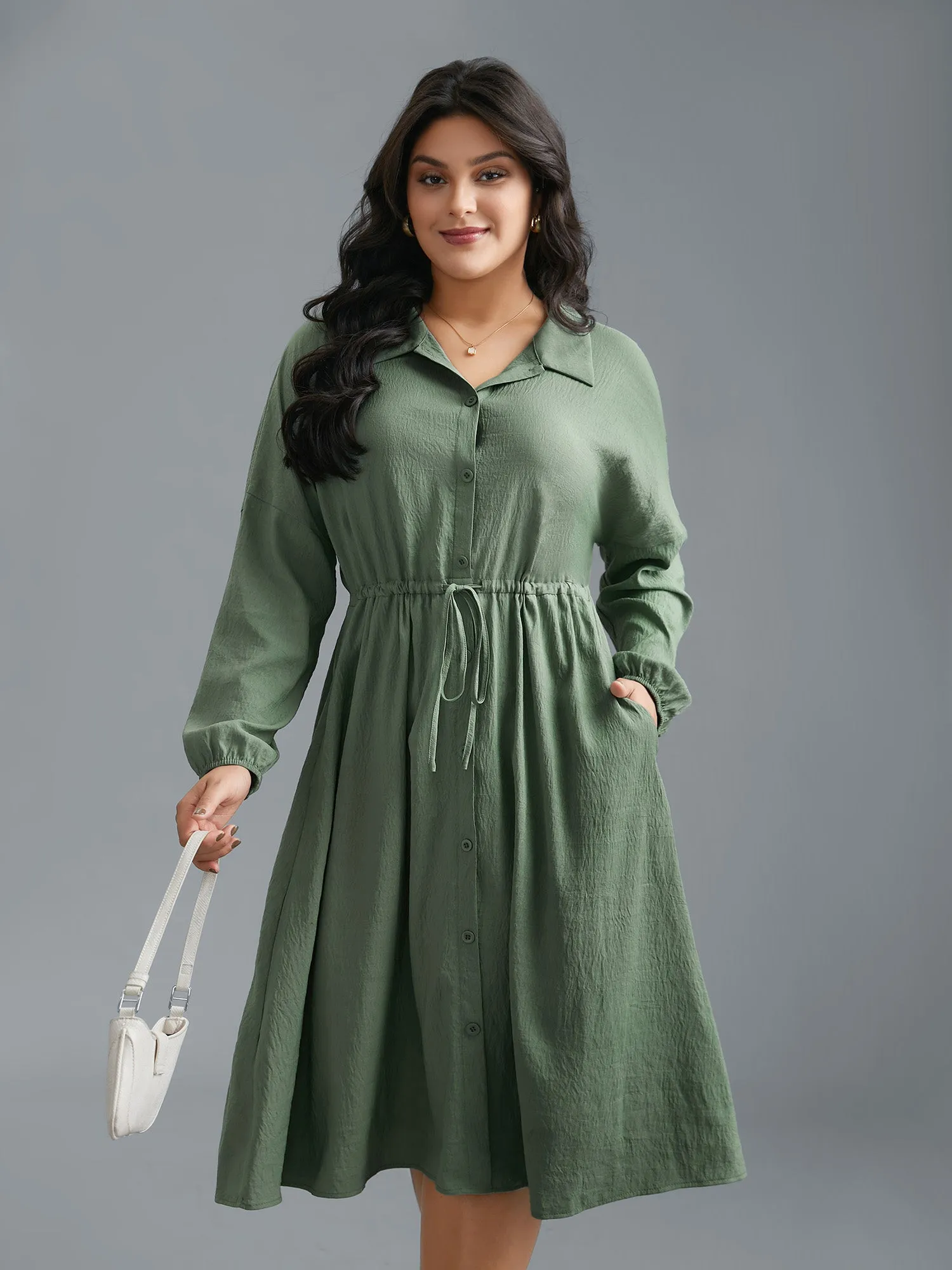 Shirt Collar Tie-Waist Drop Dress sold by Bloomchic