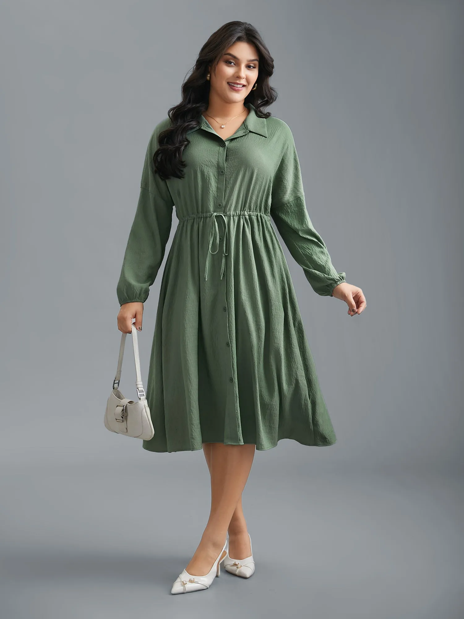 Shirt Collar Tie-Waist Drop Dress sold by Bloomchic product image thumbnail 4