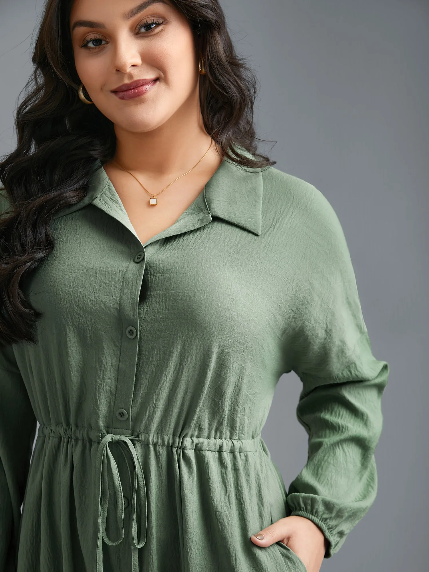 Shirt Collar Tie-Waist Drop Dress sold by Bloomchic product image thumbnail 2