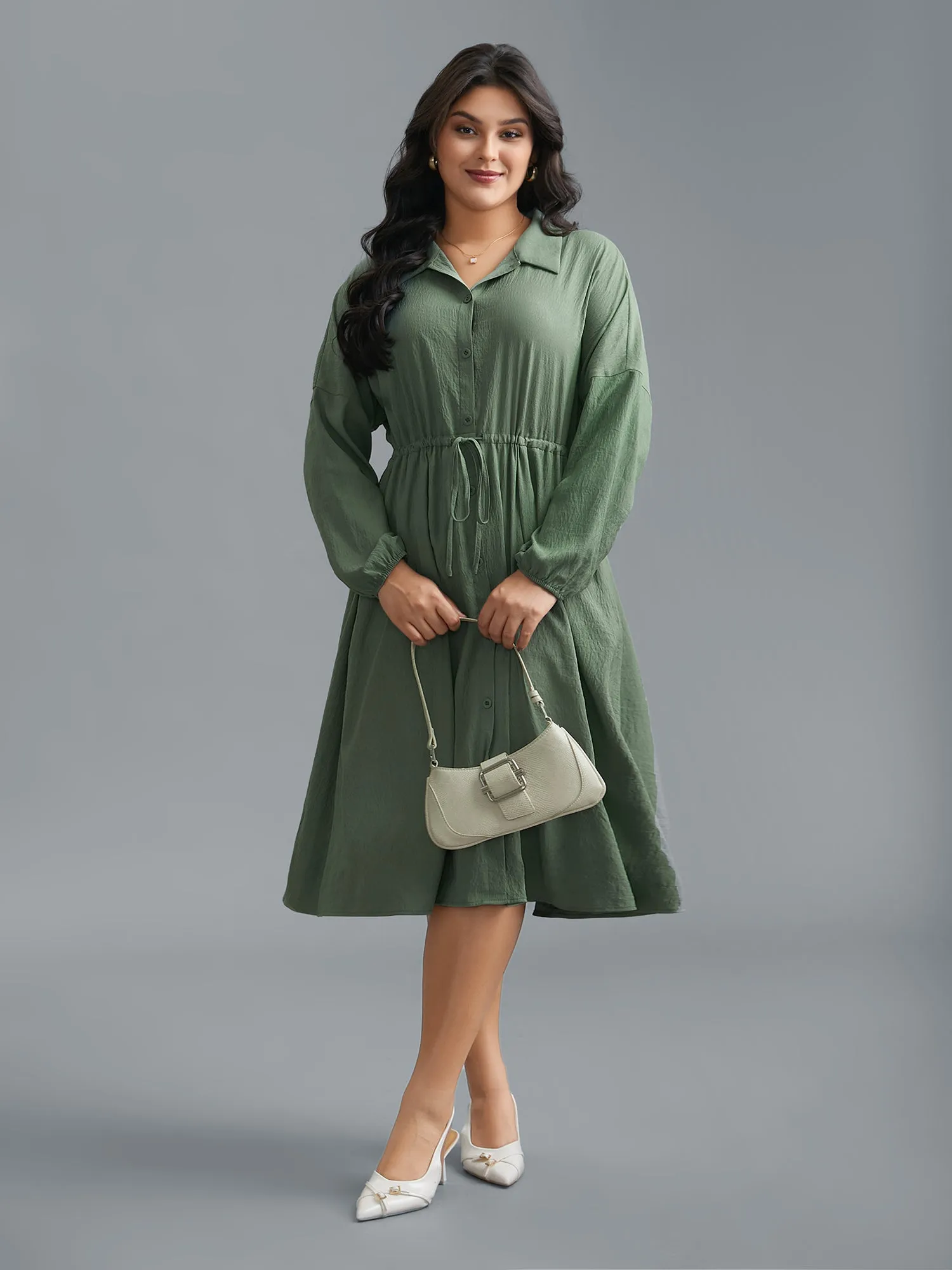 Shirt Collar Tie-Waist Drop Dress sold by Bloomchic product image thumbnail 3