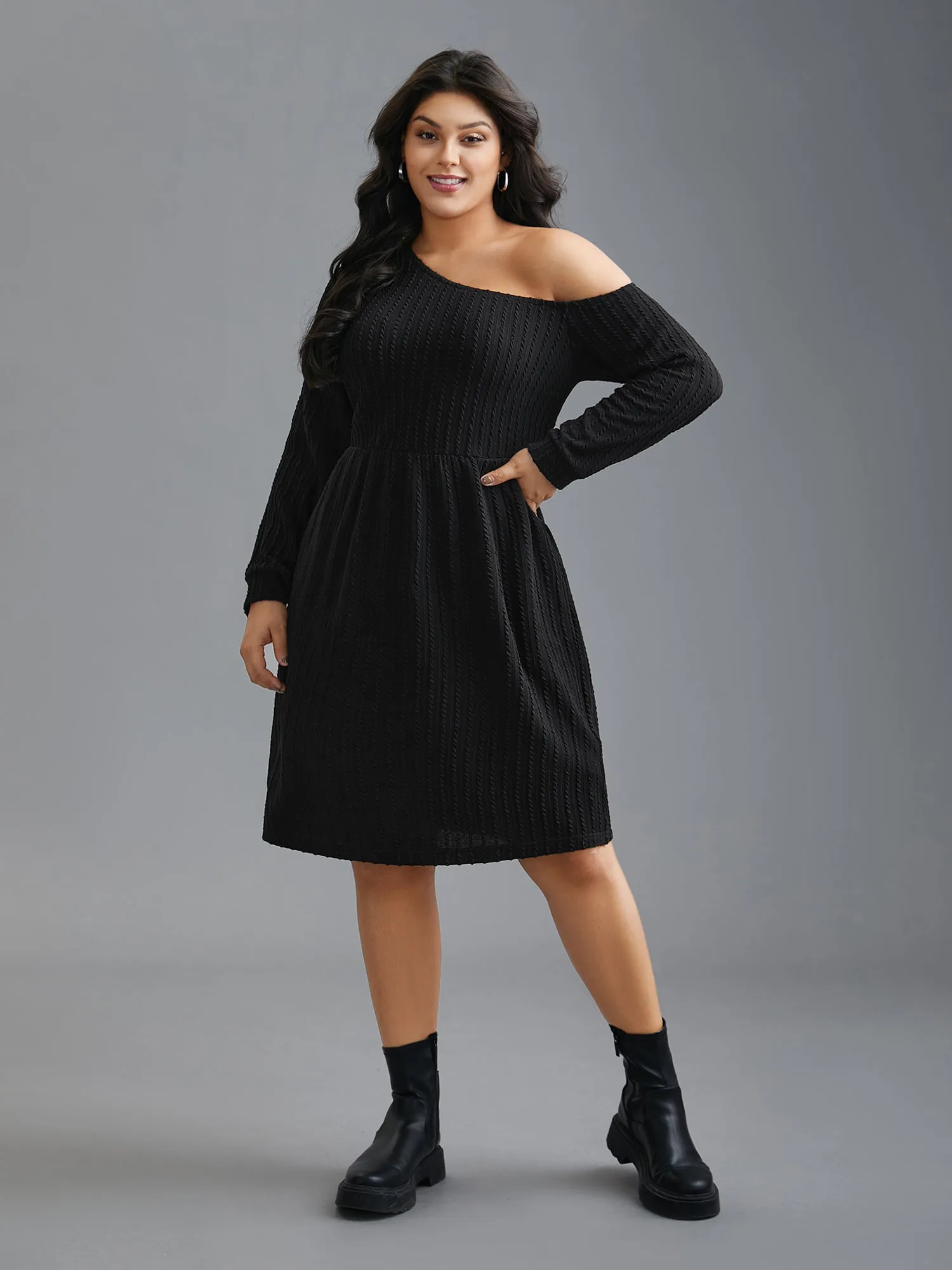 One Shoulder Plain Textured Dress sold by Bloomchic product image thumbnail 3