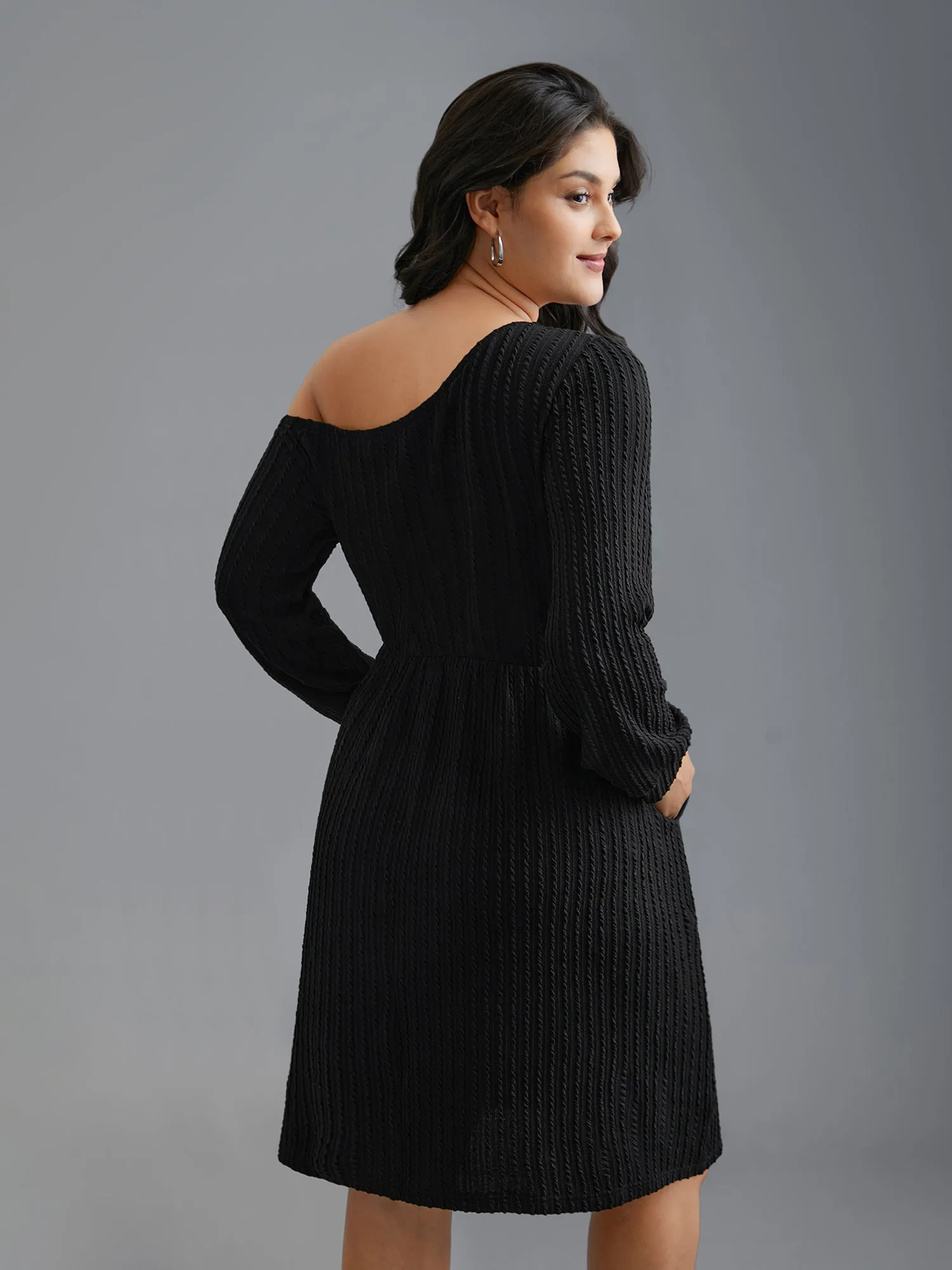 One Shoulder Plain Textured Dress sold by Bloomchic product image thumbnail 4