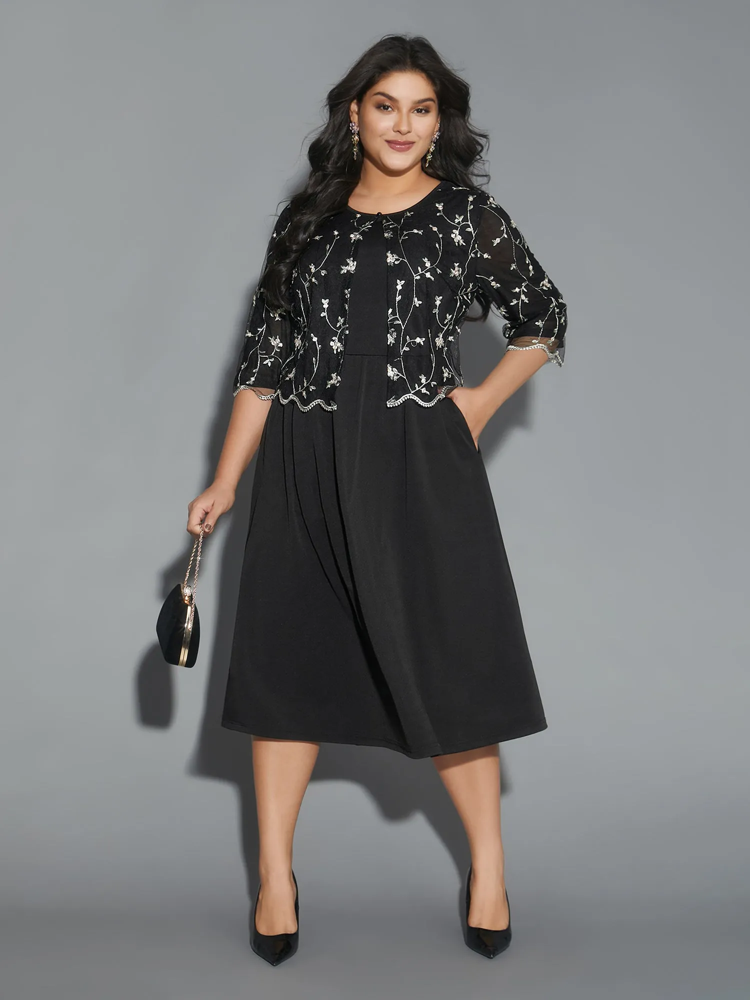 Round Neck Floral Embroidered Dress sold by Bloomchic