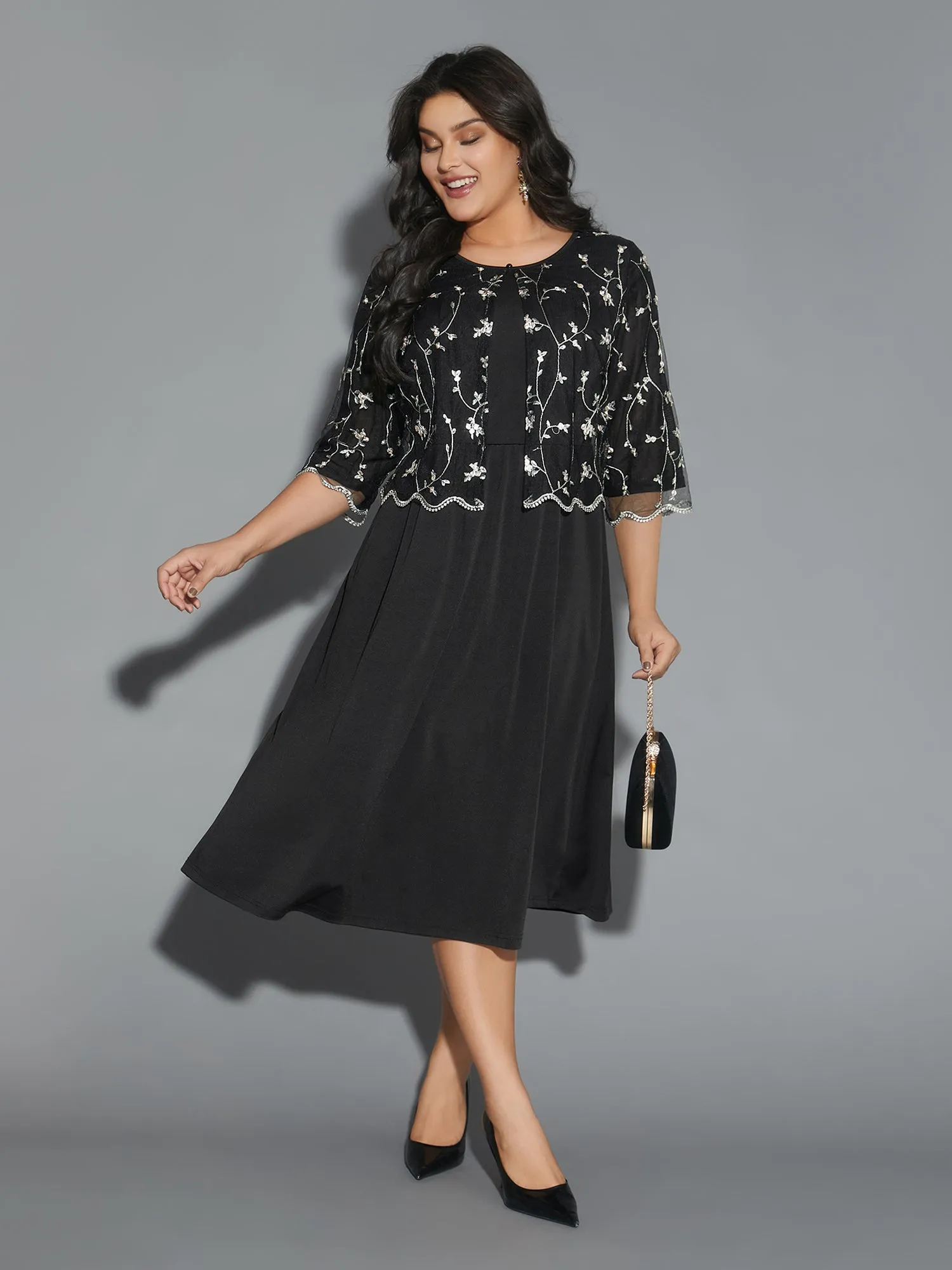 Round Neck Floral Embroidered Dress sold by Bloomchic product image thumbnail 4