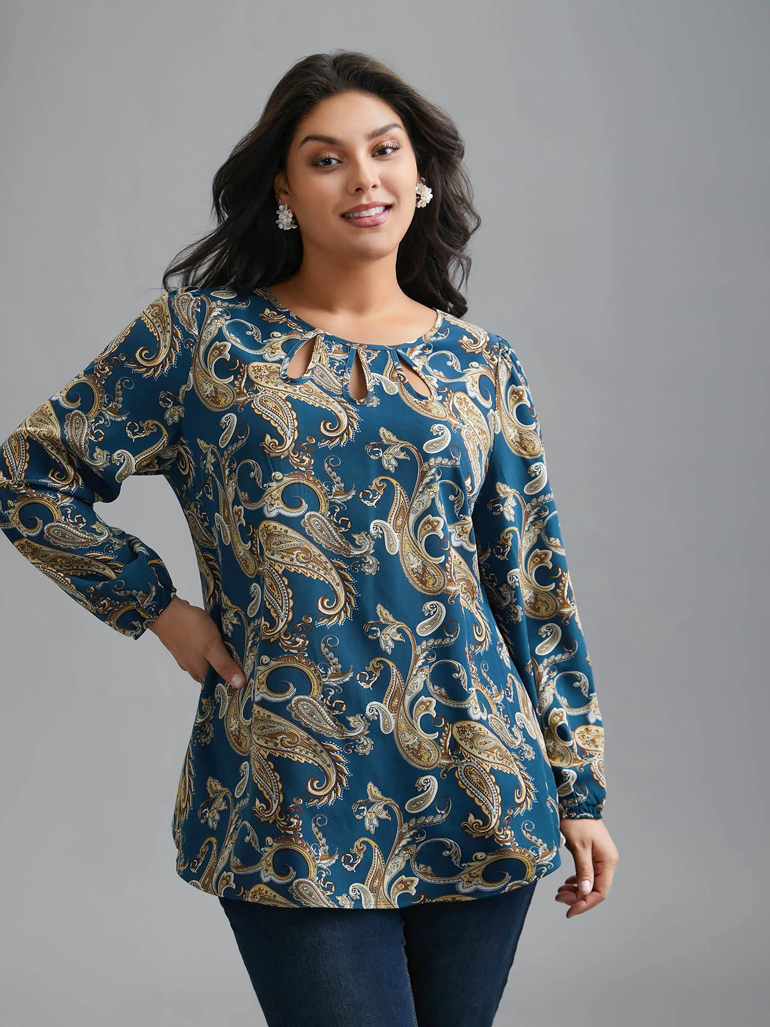 Round Neck Paisley Cut Out Blouse sold by Bloomchic product image thumbnail 4