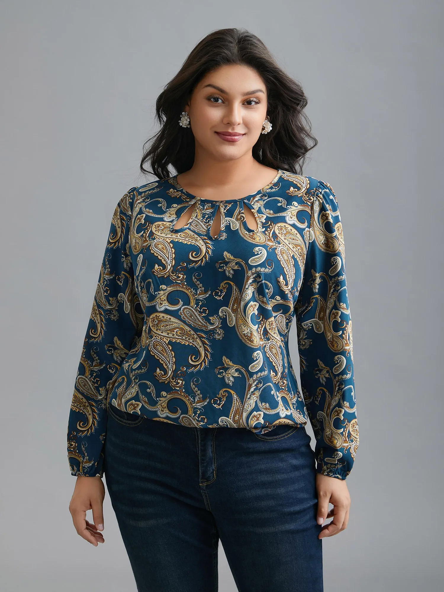 Round Neck Paisley Cut Out Blouse sold by Bloomchic product image thumbnail 2