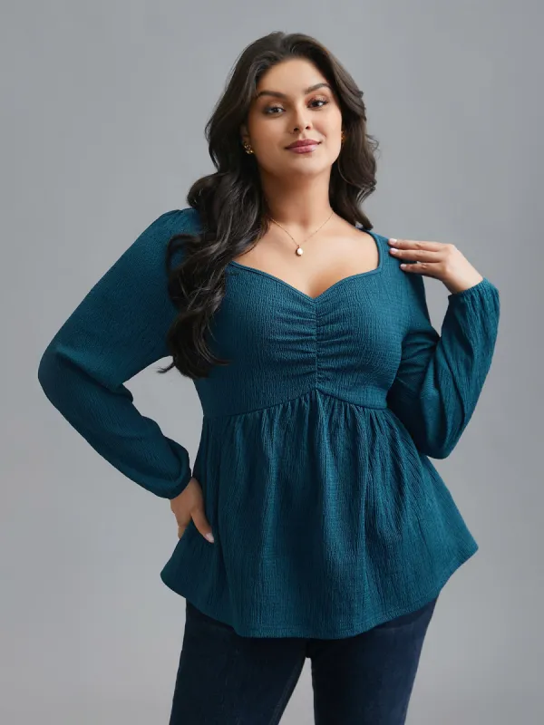 Heart Neckline Solid Gathered Blouse sold by Bloomchic