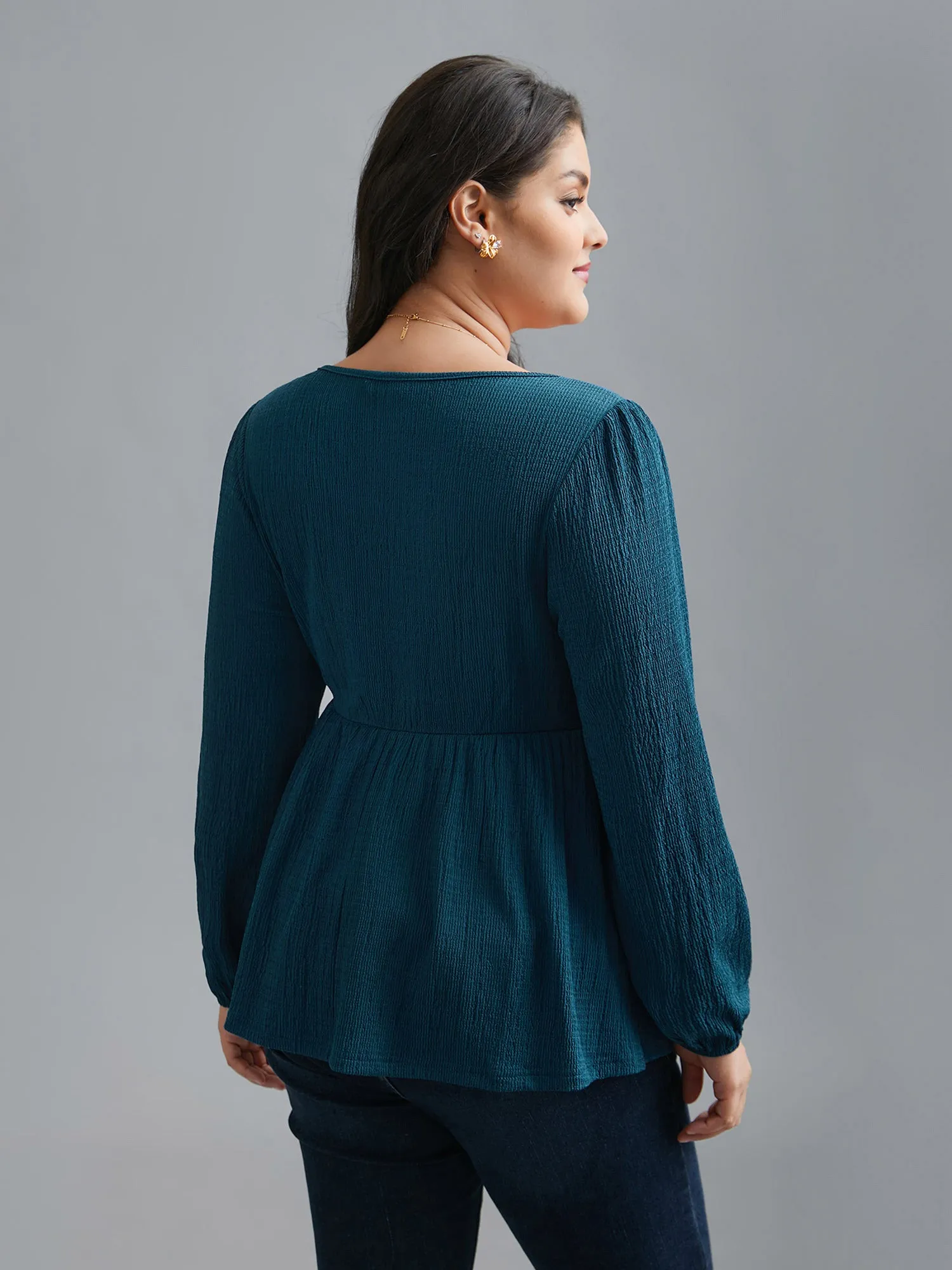 Heart Neckline Solid Gathered Blouse sold by Bloomchic product image thumbnail 3