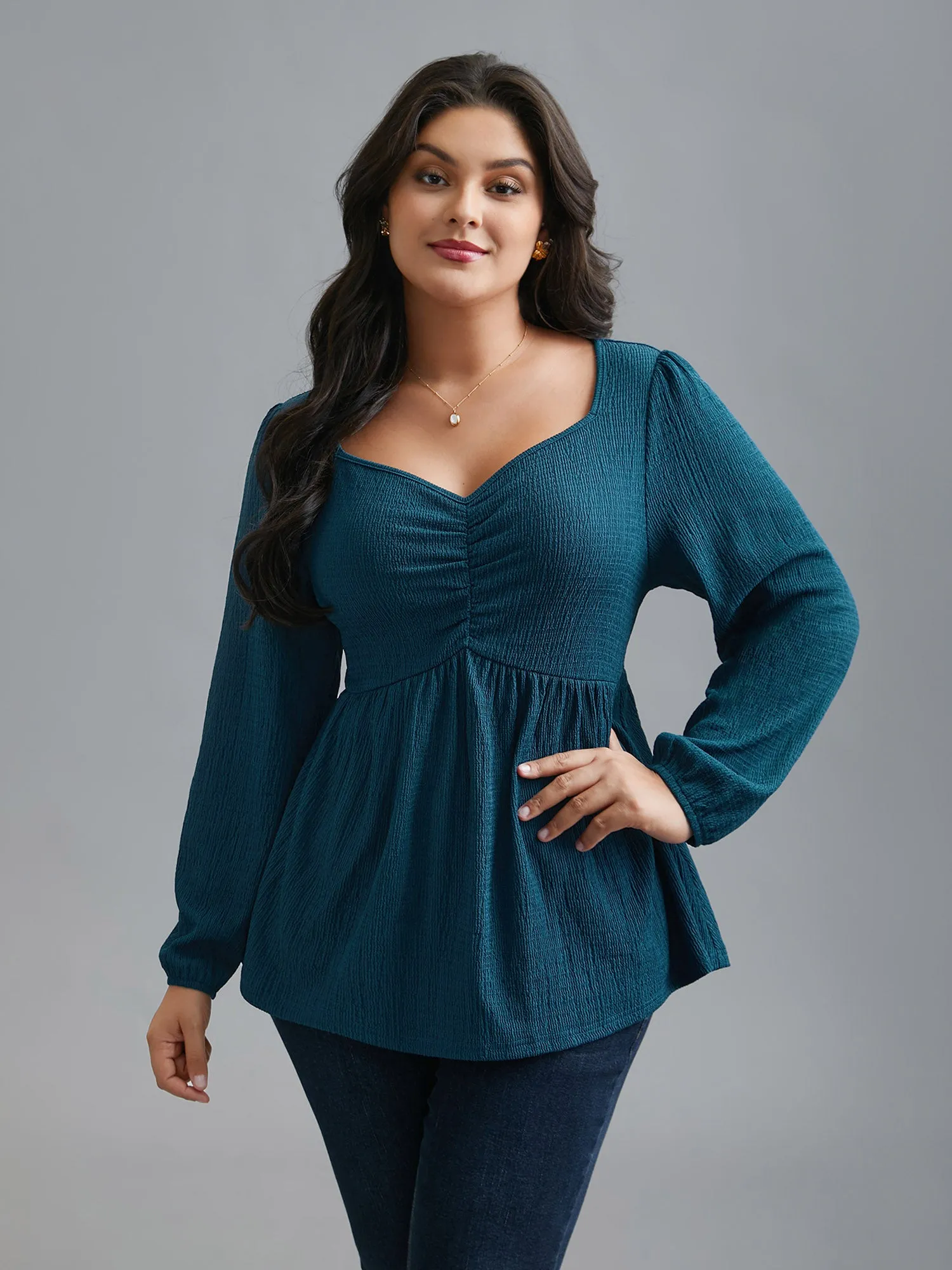 Heart Neckline Solid Gathered Blouse sold by Bloomchic product image thumbnail 2