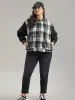 Plaid Button Through Pocket Baseball Collar Bomber Jacket sold by Bloomchic
