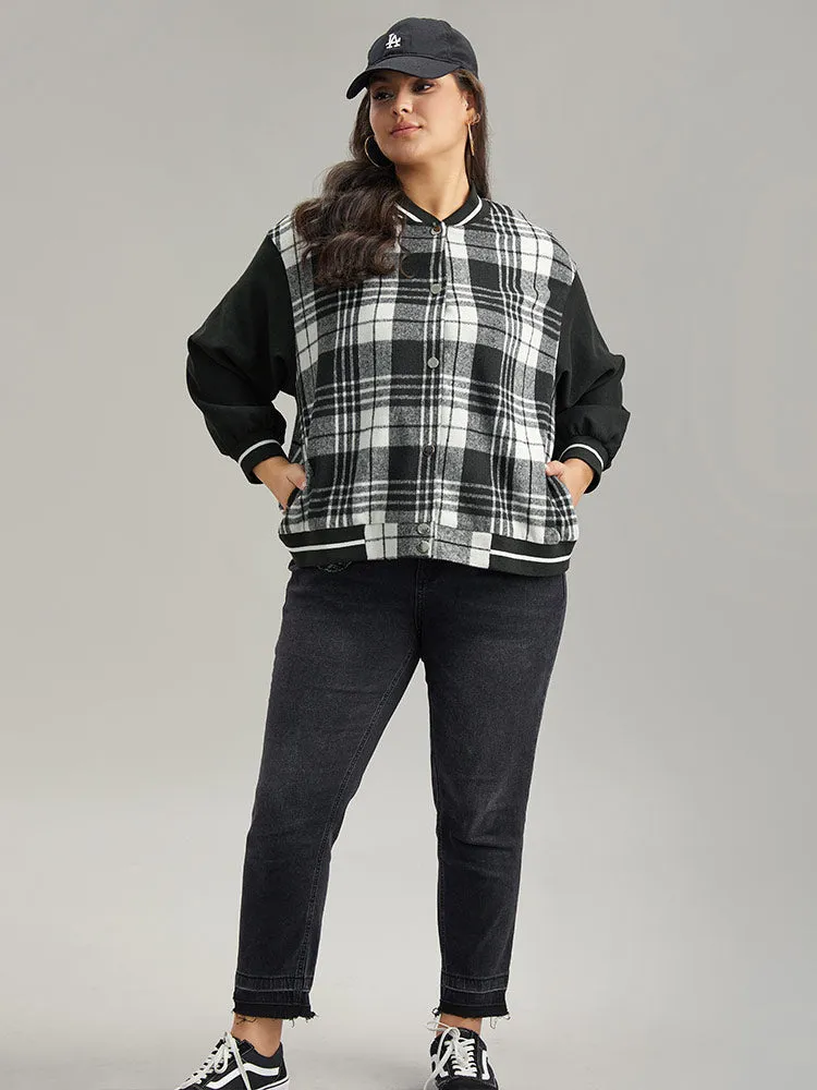Plaid Button Through Pocket Baseball Collar Bomber Jacket sold by Bloomchic product image thumbnail 4