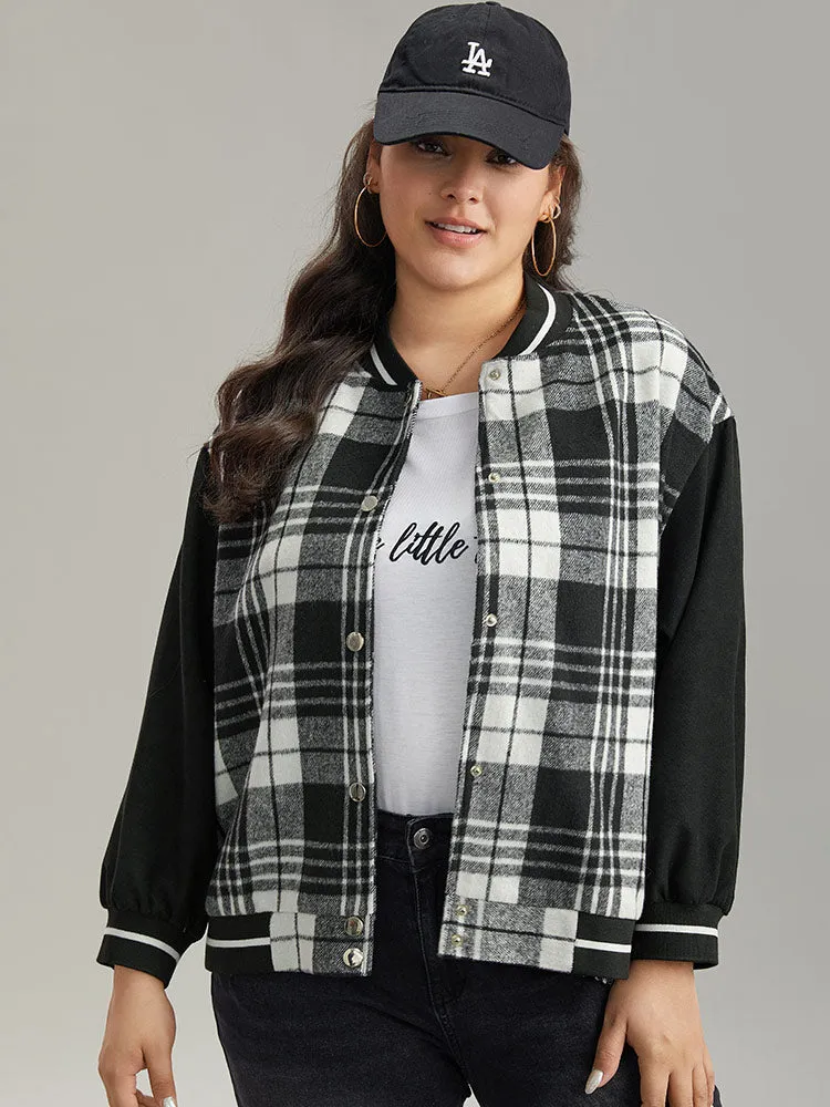Plaid Button Through Pocket Baseball Collar Bomber Jacket sold by Bloomchic product image thumbnail 5