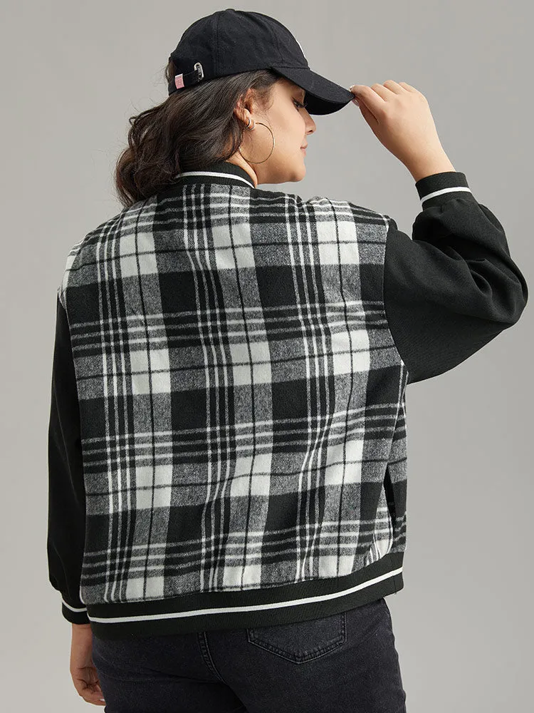 Plaid Button Through Pocket Baseball Collar Bomber Jacket sold by Bloomchic product image thumbnail 2