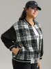 Plaid Button Through Pocket Baseball Collar Bomber Jacket sold by Bloomchic