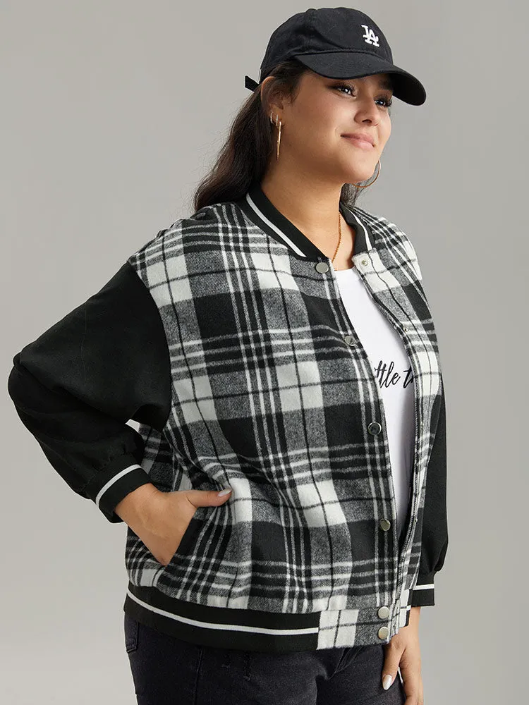 Plaid Button Through Pocket Baseball Collar Bomber Jacket sold by Bloomchic product image thumbnail 3