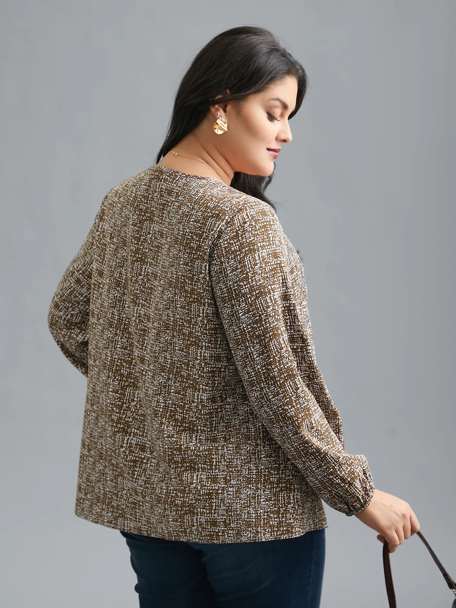 Crew Neck Geometric Print Gathered Blouse sold by Bloomchic product image thumbnail 5