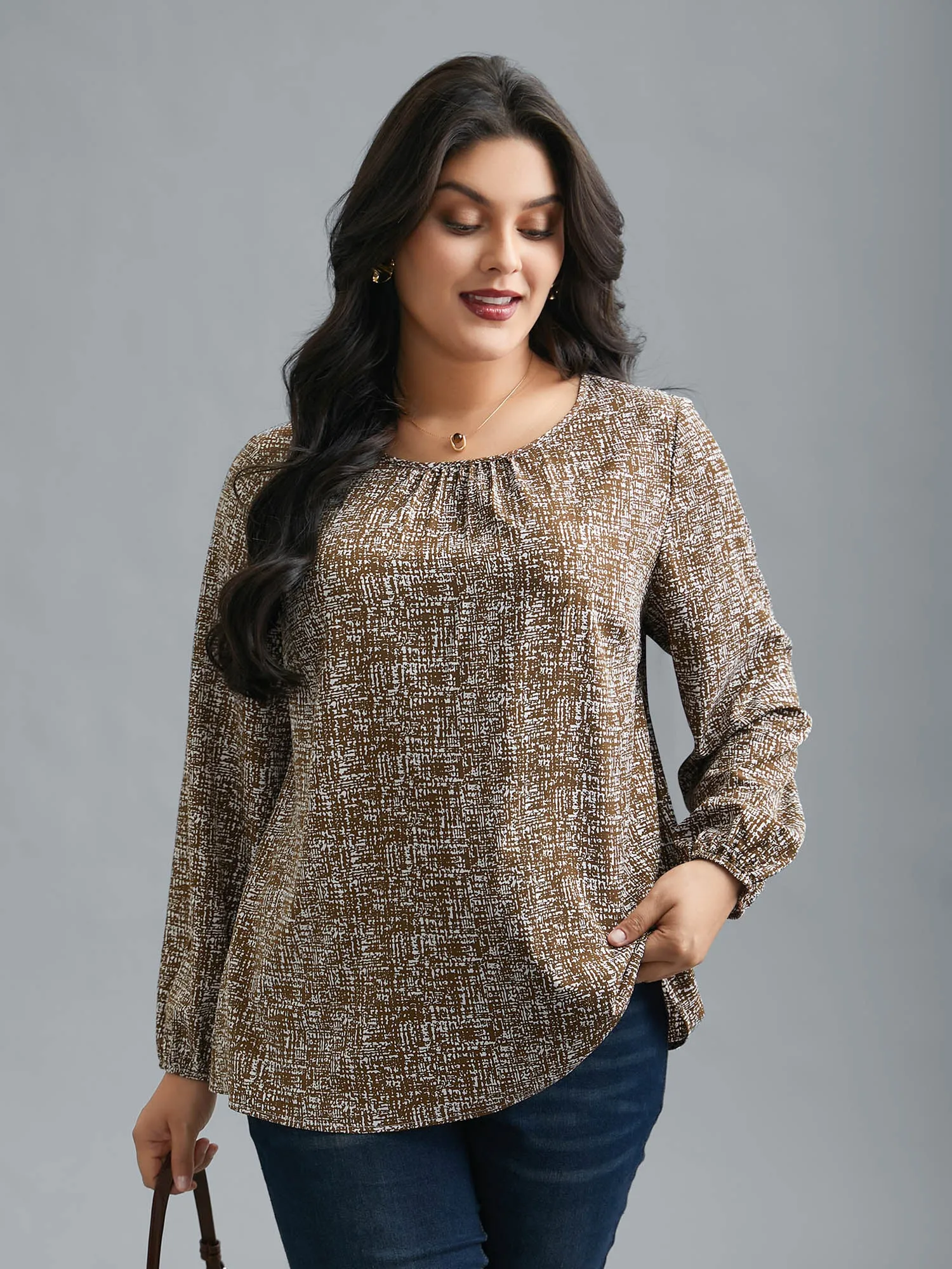 Crew Neck Geometric Print Gathered Blouse sold by Bloomchic product image thumbnail 4