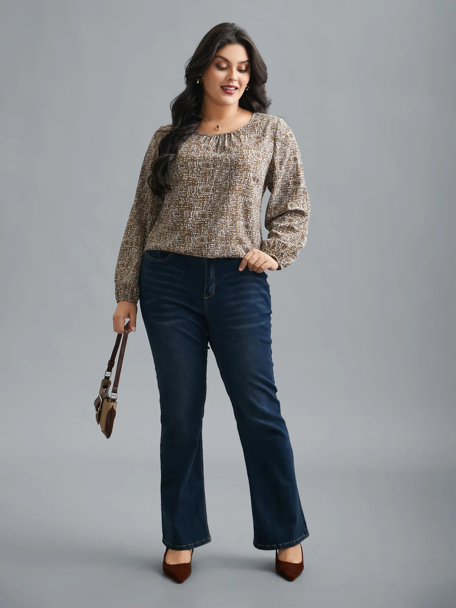 Crew Neck Geometric Print Gathered Blouse sold by Bloomchic product image thumbnail 2