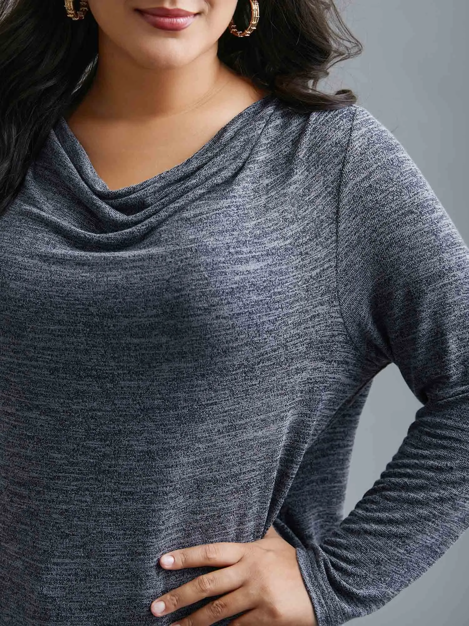 Cowl Neck Side Slit Fitted T-Shirt sold by Bloomchic product image thumbnail 5